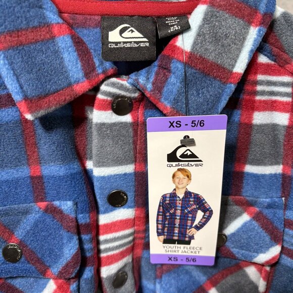 Quicksilver Shirt Youth Boys X-Small XS 5/6 Fleece Flannel Jacket Plaid Blue Red - Picture 5 of 5